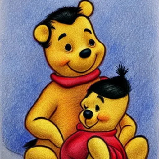 Image similar to realistic funny drawing of xi jinping dressed as winnie the pooh
