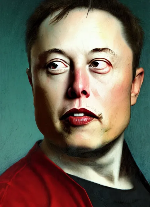 Image similar to elon musk painted by hieronymus bosch, detailed digital art, trending on Artstation