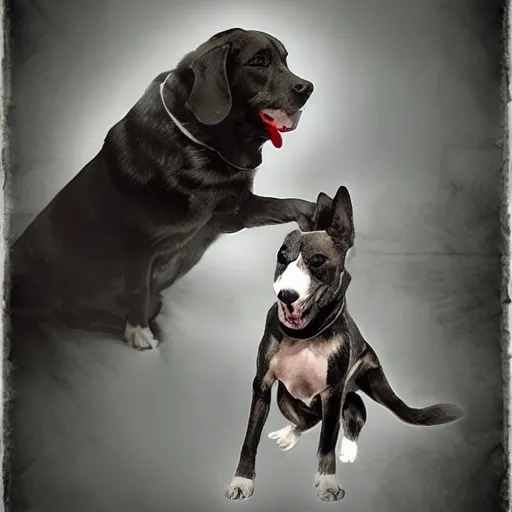 Image similar to a dog vampire, photomanipulation