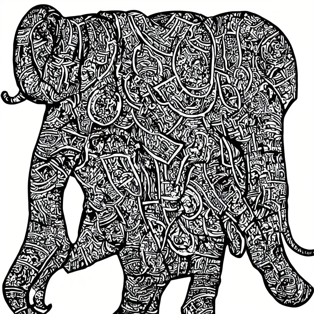 Prompt: block print cubist style vector elephant art
