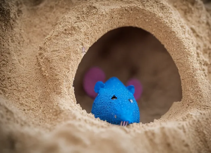 Image similar to dslr photo still of a mouse inside a sand castle, 8 k, 8 5 mm f 1. 4