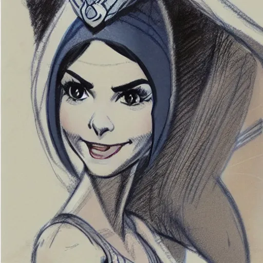 Image similar to milt kahl sketch of victoria justice as princess padme in star wars episode 3