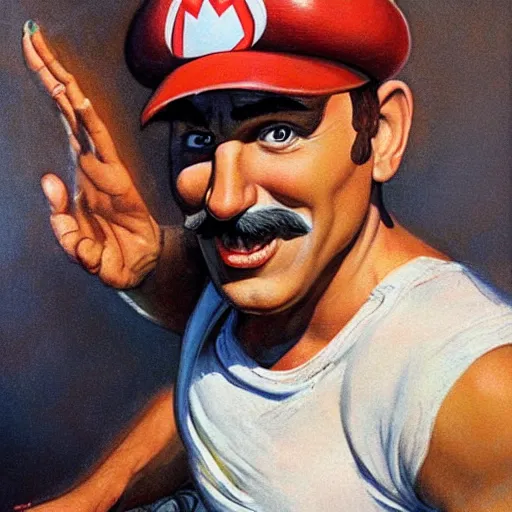 Image similar to Mario, artwork by Earl Norem,