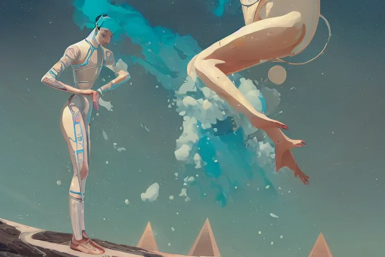 Image similar to lee jin - eun in astronaut dress emerging from turquoise water in egyptian pyramid by peter mohrbacher, android james, conrad roset, m. k. kaluta, martine johanna, rule of thirds, elegant look, beautiful, luxurious