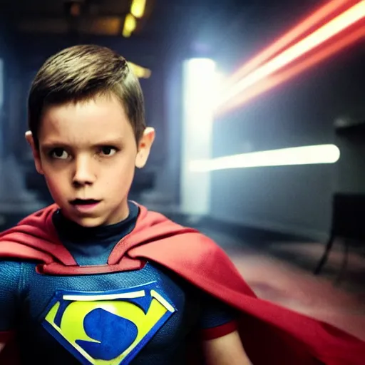 Image similar to movie still of boy super heroe cyborg, cinematic composition, cinematic light, by edgar wright