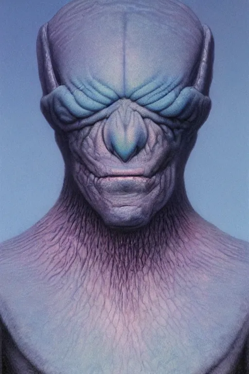 Image similar to fuzzy blue alien, portrait by wayne barlowe