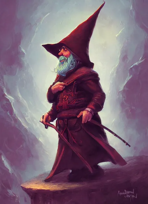 Prompt: an enchanted gnome wizard painted by raymond swanland