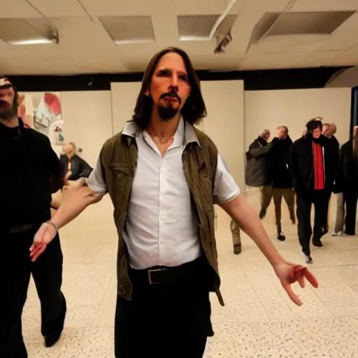 Image similar to pablo iglesias dressed as a neo - nazi leaving the bathroom