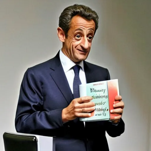 Image similar to photo of Nicolas Sarkozy showing a book