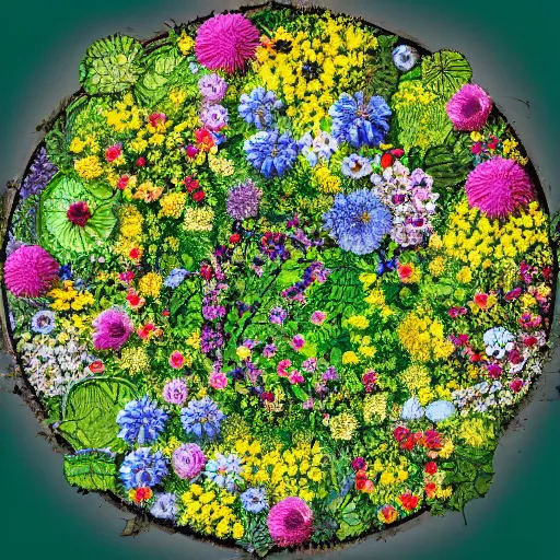 Prompt: Map of Earth made of flowers,