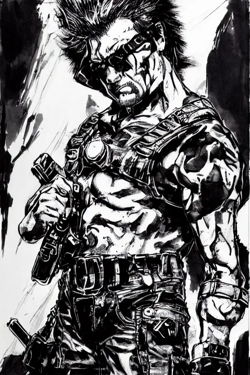 Image similar to punished duke nukem concept art by yoji shinkawa, felt tip pen, character study, ink, illustration, sharp focus