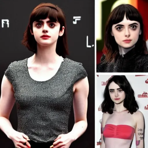 Prompt: a combination of Alexandra Daddario, Maisie Williams, Krysten Ritter, Anne Hathaway and Natalia Dwyer Christina Ricci and Lily Collins