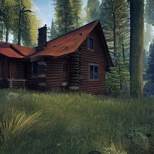 Image similar to a cabin in the woods unreal engine