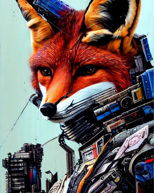 Prompt: a portrait of a muscular anthropomorphic cyberpunk fox by sandra chevrier, by jon foster, detailed render, pistol in holster, tape deck, epic composition, cybernetics, 4 k realistic, cryengine, realistic shaded lighting, sharp focus, masterpiece, by enki bilal