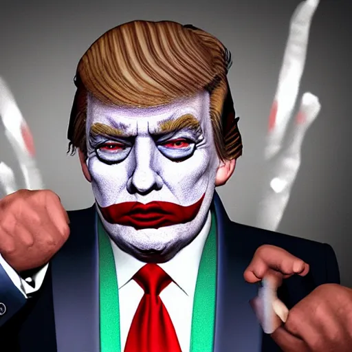 Prompt: donald trump as the joker, rendered in unreal engine