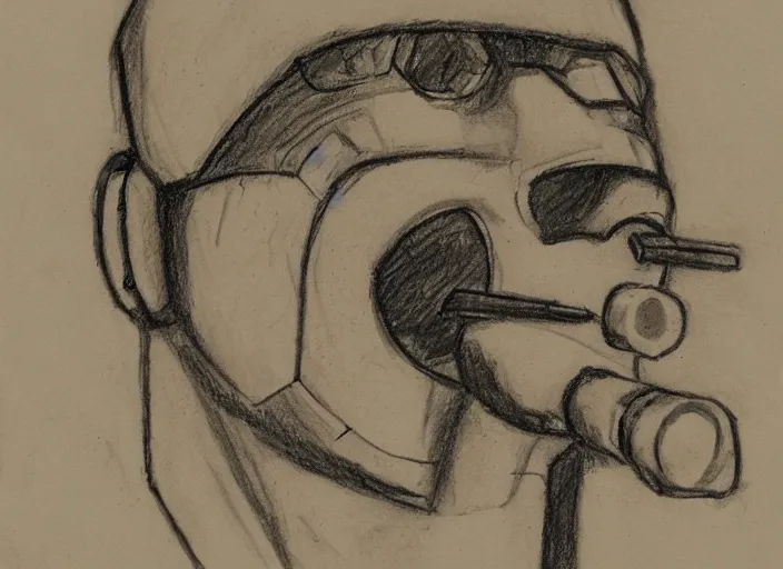 Image similar to drawing, scribble, sketch of a robot sci - fi war lord smoking cigar