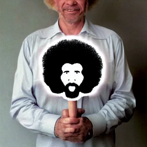 Image similar to nuclear mushroom cloud in the shape of bob ross