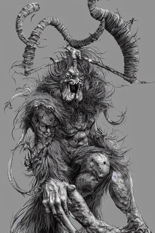 Image similar to hunched troll with a horn on his head, fantasy, highly detailed, digital art, sharp focus, trending on art station, kentaro miura manga art style