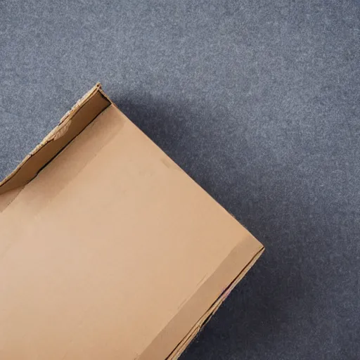 Prompt: broken and damaged cardboard box, wrapped in fragile tape, image white background