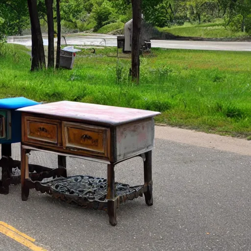 Prompt: furniture on the side of the road,