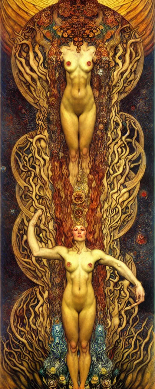 Image similar to Divine Chaos Engine by Karol Bak, Jean Delville, William Blake, Gustav Klimt, and Vincent Van Gogh, symbolist, visionary