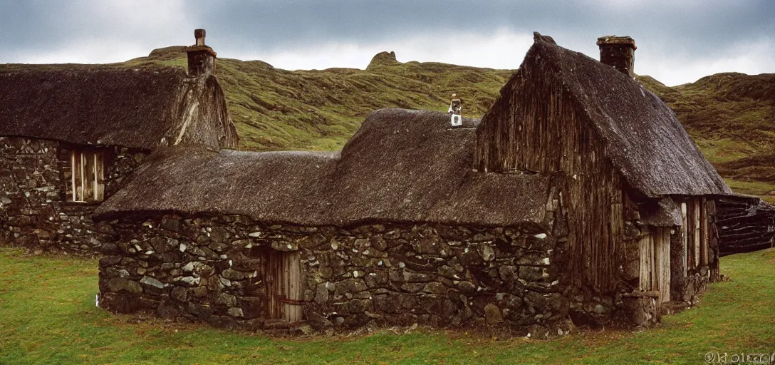 Prompt: scottish blackhouse sold by sotheby's. fujinon premista 1 9 - 4 5 mm t 2. 9. portra 8 0 0.