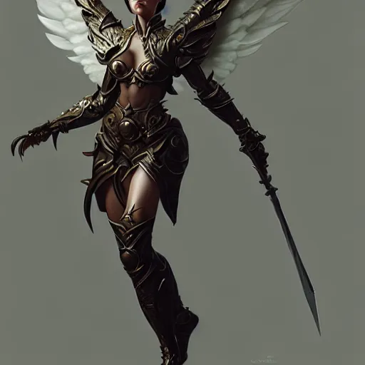 Prompt: fullbody!! female fantasy angel trending on artstation, smooth and sharp, intricate, fine details, elegant, dynamic pose, detailed and intricate environment, professional character concept art by tatyana kupriyanova and greg rutkowski and raymond swanland