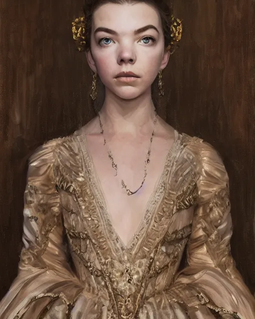 Image similar to cinematic portrait of anya taylor - joy in a queen's gambit, intricate, elegant, by alyssa monks, highly detailed, symmetrical face, fine details, masterpiece, trending on artstation