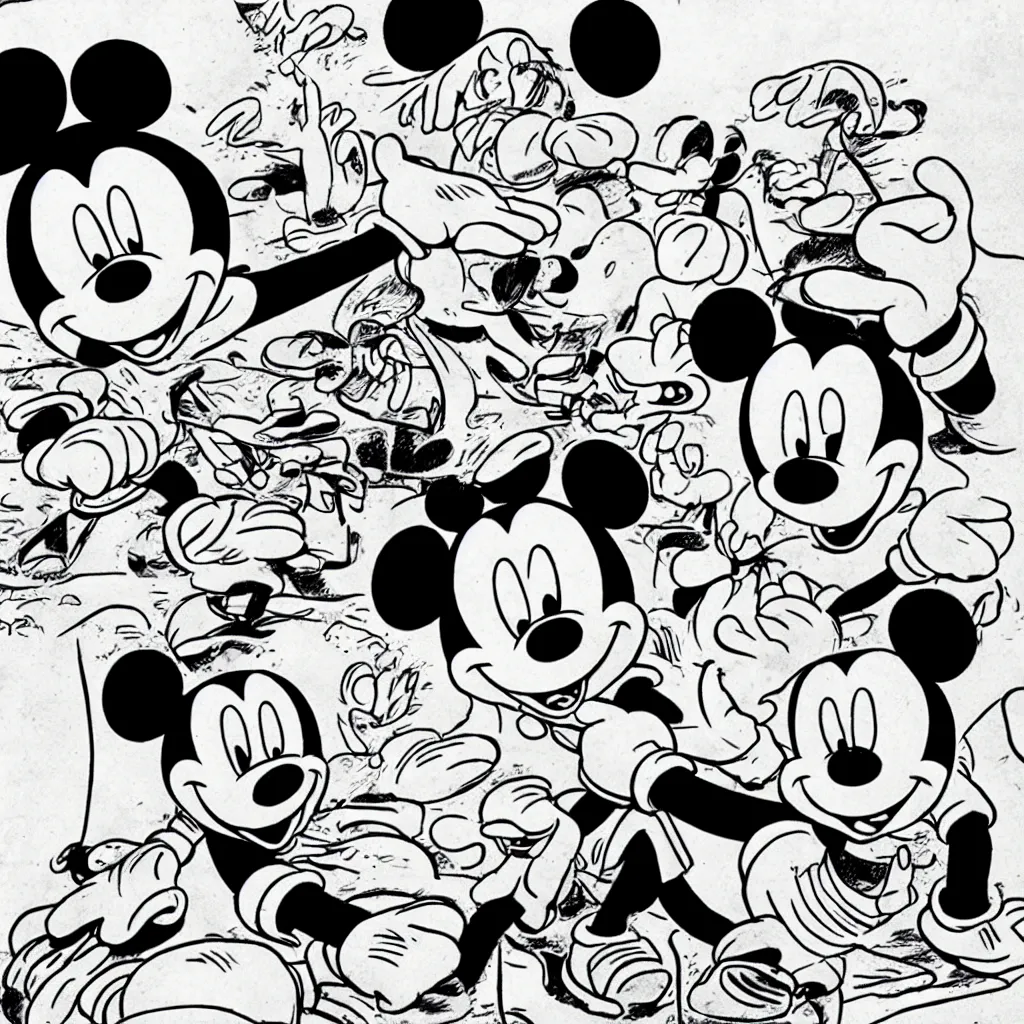 Image similar to mickey mouse pictured in violent japanese manga comicbook