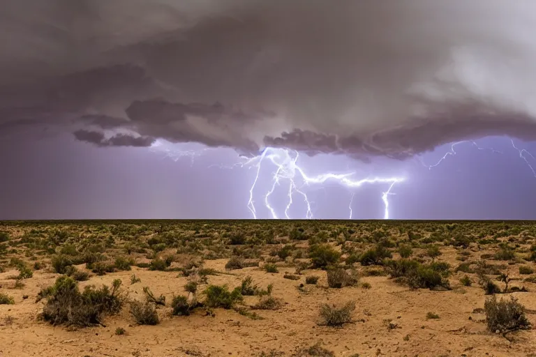 Prompt: thunderstorm over a desert