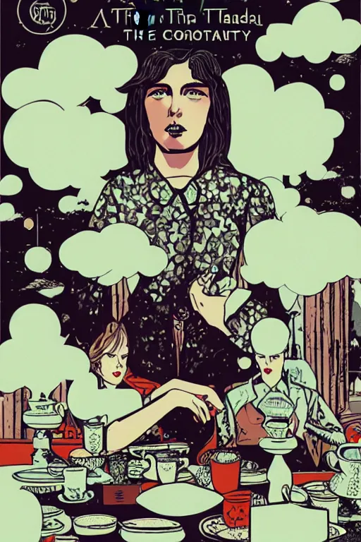 Image similar to a tea party in the clouds, graphic novel, high contrast, by lauri greasley