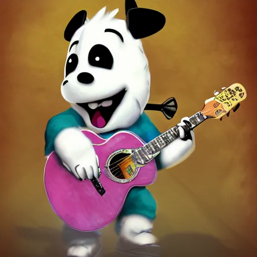 Image similar to K.K Slider playing guitar at a concert, digital art, high quality, detailed