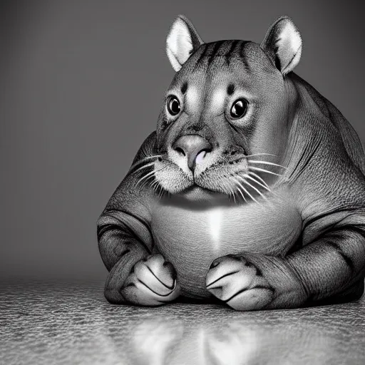 Prompt: a feline hippo - cat - hybrid. animal photography,