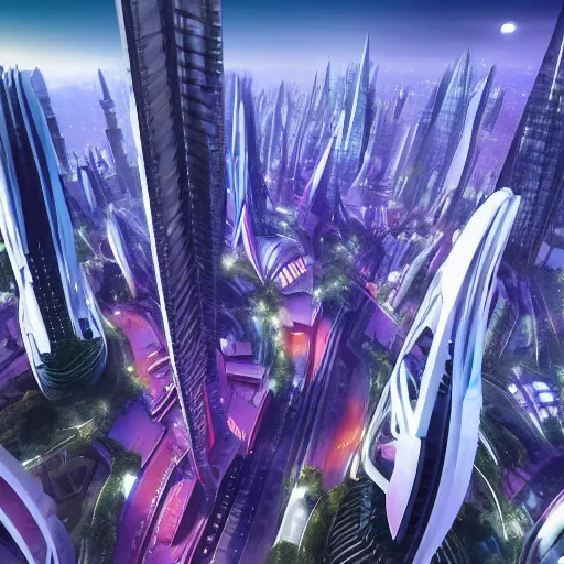 Prompt: futuristic utopian metropolis, masterpiece, spiral skyscrapers!!, white buildings, red sunset, green trees, hanging gardens, blue planet in the sky, utopia, high quality, beautiful, scifi, 4 k, high detail, street view, trending on artstation, art by leon tukker