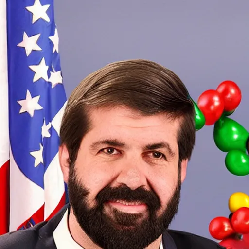 Image similar to president gabriel boric with clown hair