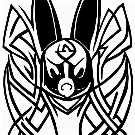 Prompt: Lucario(from pokemon) is drawn with various black lines in the Celtic style, logo design