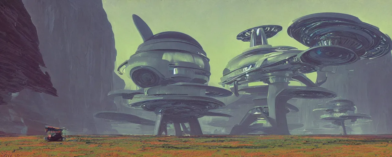 Image similar to Alien Spaceship designed by syd mead, by Simon Stålenhag and Claude Monet, oil on canvas