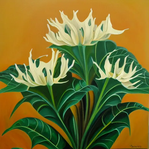 Image similar to oil painting of datura strammonium flowers