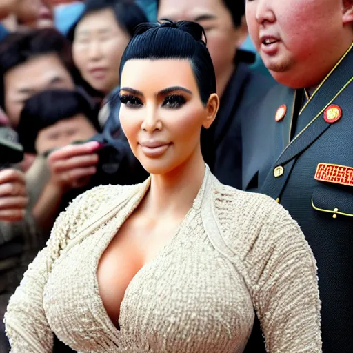 Image similar to Kim Kardashian posing for a picture in Pyongyang, 8k, ultra intricate, ultra detailed,