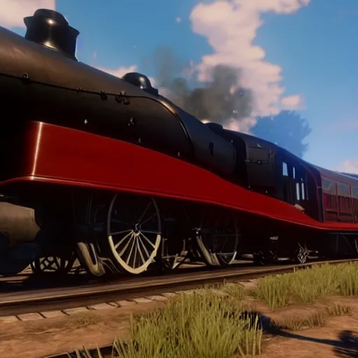 Image similar to futuristic sleek steam locomotive in red dead redemption 2