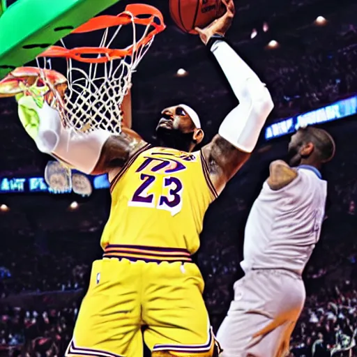 Image similar to lebron james dunking on squidward