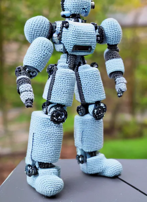 Image similar to a crochet mecha robot, very detailed, Sigma 30 mm f/1.4