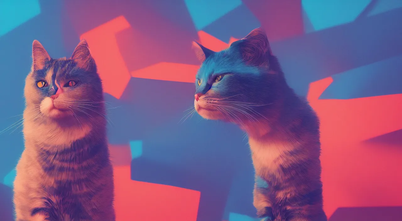 Prompt: background image of cat, retro wave, blue hues, octane render