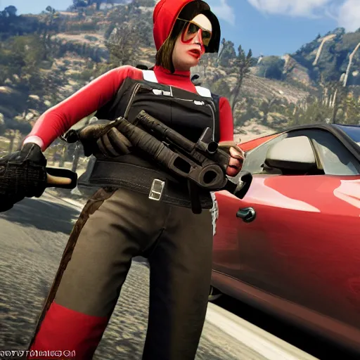 Image similar to eva elfie in gta 5 screensaver, game graphics, highly detailed, anotomically correct