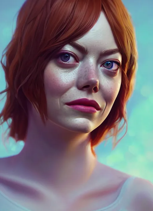 Image similar to emma stone, hyper detailed, digital art, trending in artstation, cinematic lighting, studio quality, smooth render, unreal engine 5 rendered, octane rendered, art style by klimt and nixeu and ian sprigger and wlop and krenz cushart.