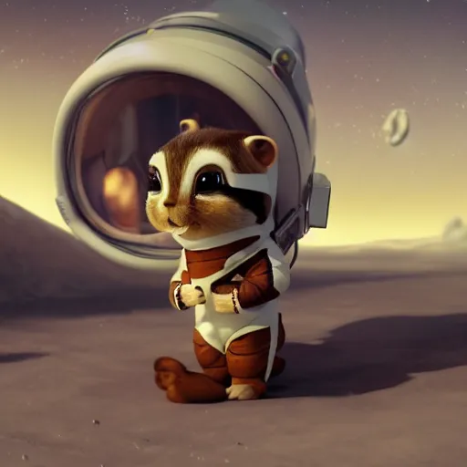 Image similar to an adorable chipmunk in an astronaut suit on the moon, warm lighting with cool shadows, digital painting, detailed, trending on artstation, in the style of dominik mayer thomas dubois, gaston bussiere, 8 k, octane render