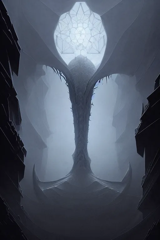 Image similar to professional concept art of a symmetrical fractal ominous floating terrifying thing in a dark room by artgerm and greg rutkowski ( thin white border ). an intricate, elegant, highly detailed digital painting, concept art, smooth, sharp focus, illustration, in the style of cam sykes, wayne barlowe, igor kieryluk.