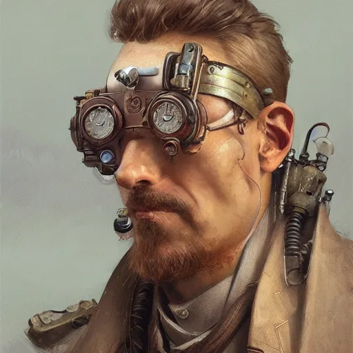 Prompt: Portrait of a steampunk man, science fiction, highly detailed, digital painting, artstation, concept art, illustration, art by Greg Rutkowski and alphonse mucha