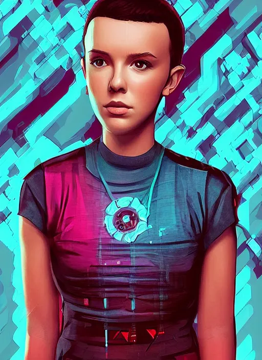 Image similar to Digital Art Portrait of cyberpunk Millie Bobby Brown