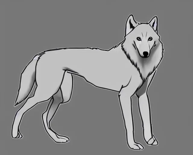 Image similar to professional digital art of a full-body outline of a wolf, extremely simple, no color, high quality, HD, 8K,